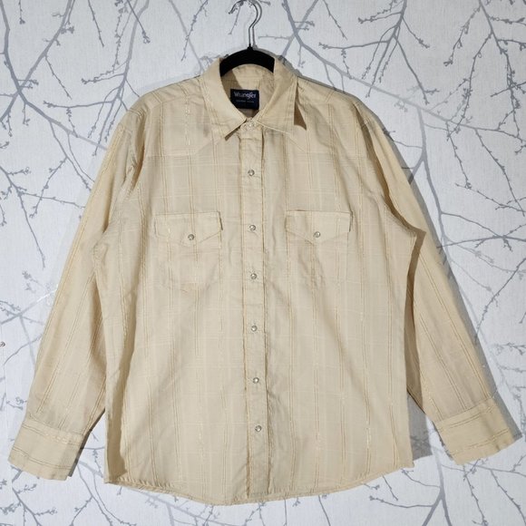 Wrangler Yellow Metallic Gold Striped Pearl Snap Western Shirt - Picture 1 of 5
